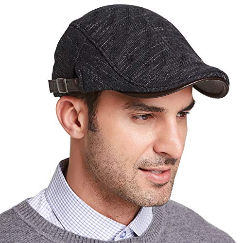 Gisdanchz Schiebermütze Herren Winter Schwarz Tweed,Kappe Ballonmütze Herren Great Gatsby Accessoires Flatcap Winter Herren Flat Cap Kostüm Schirmmütze Mützen Baskenmütze Männer Mütze Schwarz von Gisdanchz