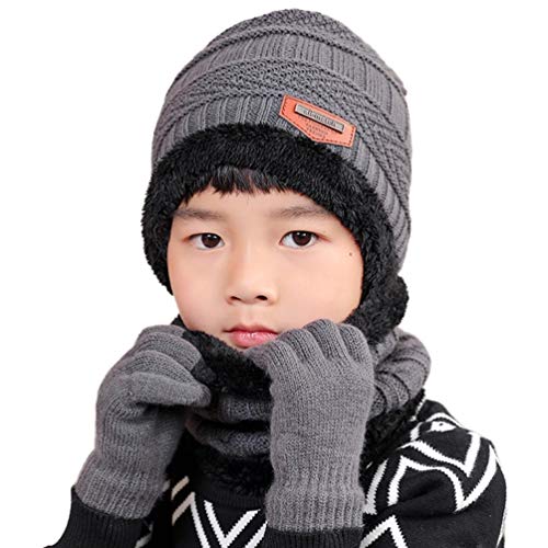 Gisdanchz Strickmütze Wintermützen Beanie Mädchen Kinderhandschuhe Schlauchschal Kindermütze Schlupfmütze Kindermützen Wintermütze Mütze Loop Schal Kinder Winter Mütze Schal Set Jungen Grau von Gisdanchz