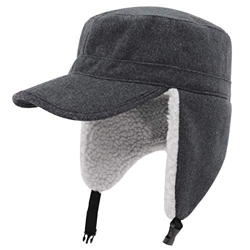 Gisdanchz Trappermütze Männer Fleece Cappy Frauen Wintermütze Baseballcap Russische Mütze Damen Russen Fliegermütze Ushanka Schirmmütze Winter Basecap Mütze mit Ohrenklappen Herren Dunkelgrau von Gisdanchz