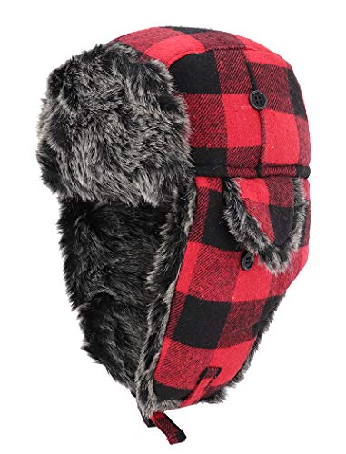 Gisdanchz Ushanka Chapka Herren Winterkappe Mit Ohrenklappen Herren Mütze Fliegermütze Gesichtsschutz Ear Muff Winter Hut Russen Mütze Wintermaske Russenmützen Trappermütze Rot von Gisdanchz