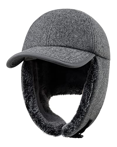 Gisdanchz Warme Mütze Mit Ohrenklappen Basecap Winter Cap Herren Damen Mütze Mit Ohren Wolle Fellmütze Trappermütze Fliegermütze Wintermütze Russische Mützen Herren Damen, Dunkelgrau Meliert von Gisdanchz