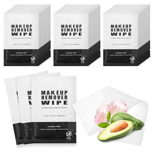 Make-up-Entferner-Tücher, einzeln verpackt, einzelne Feuchttücher, Reisehandtuch, Make-up-Entferner-Tuch für Gesichtsreinigung, Schwarz, 100 Stück von Gisdo