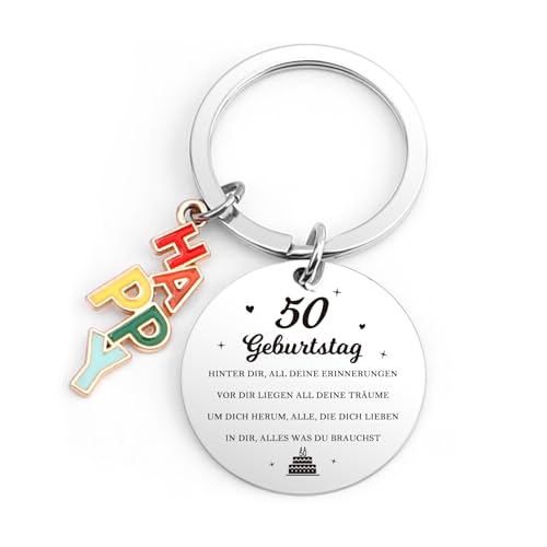 Geschenk zum 50. Geburtstag - Kleine Personalisiertes Schlüsselanhänger Alles Gute zum 50 Geschenk für Ihn und Sie zum runden Jubiläum mit Gravur - Zeitlose Geschenkidee von Gishnia