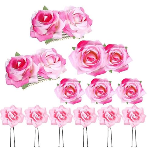 Rosen-Haarnadel-Haarspange, Braut-Rosen-Brosche, Hochzeit-Blumenklammern, Frauen-Blumen-Haarschmuck für Frauen-Mädchen-Party-Hochzeit (Pi nk) von GisooM