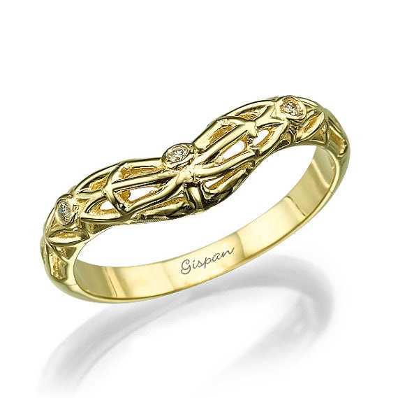 14K Gold Diamant Ehering Art Deco Filigraner Ring von Gispandesigns