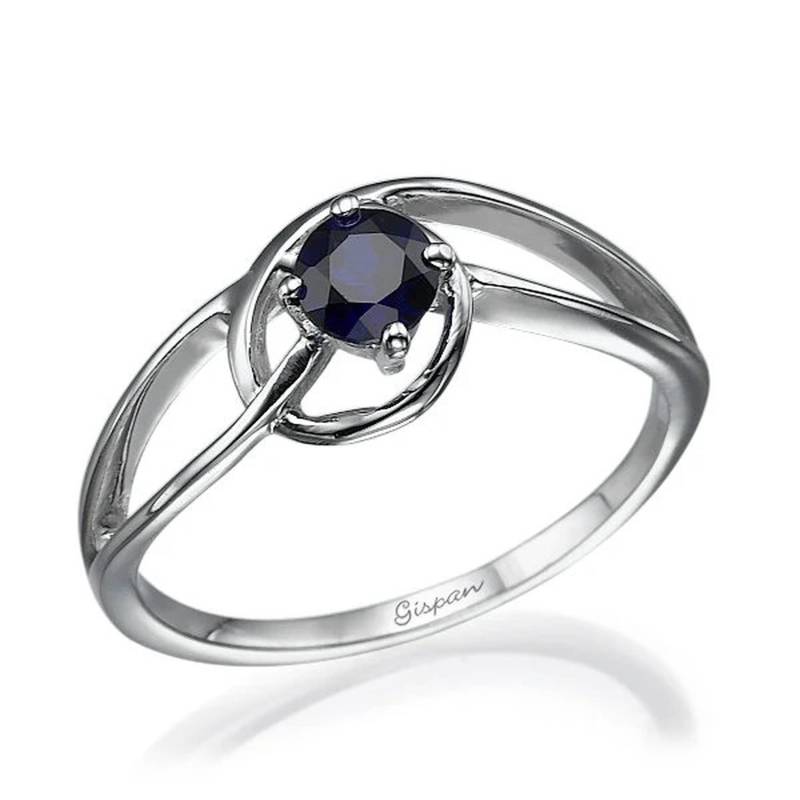 14K Solid White Gold Blauer Saphir Ring Split-Band in Prong-Einstellungen von Gispandiamonds
