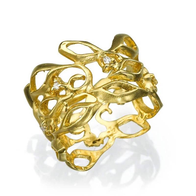 Art Deco Verlobungsring, Ehering, Etsy Verlobungsringe, Gelbgoldring, Versprechensring, Statement Ring, Cocktailring, Breiter Ring von Gispandiamonds