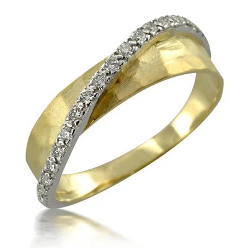 Auf Verkauf Welle Gehämmert 14K Gelbgold Diamant Ring Jubiläum Versprechen Statement Geschenk Für Sie von Gispandiamonds