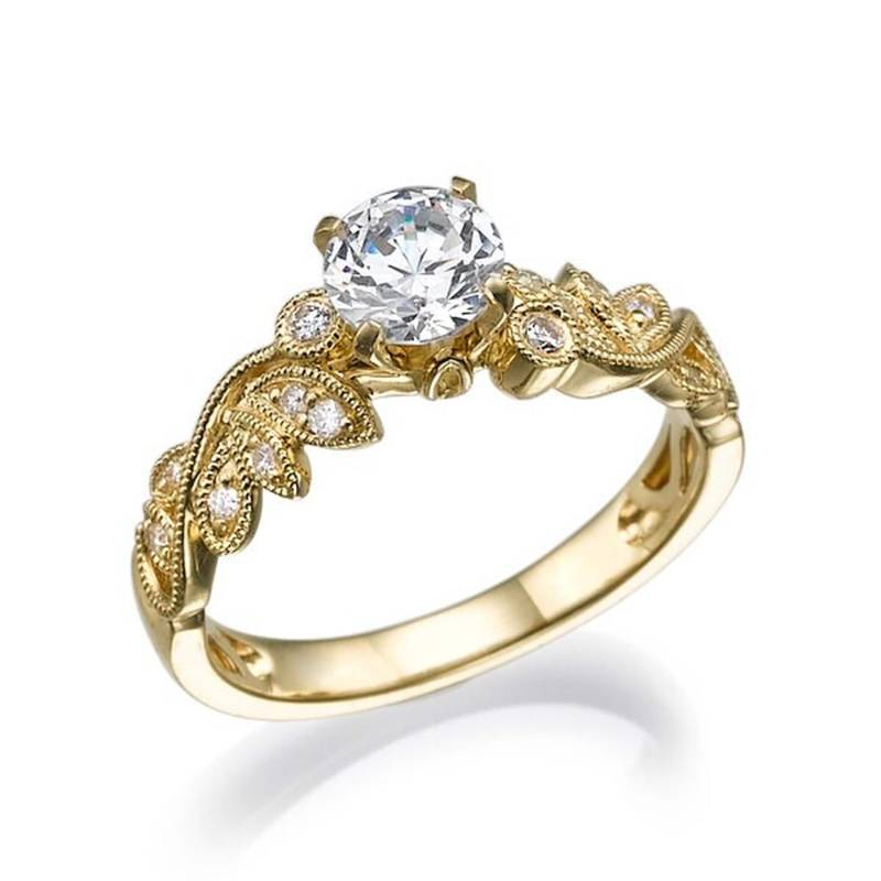 Blatt Diamant Verlobungsring 14K Gelbgold Frauen Boho Versprechen Braut Jahrestag Geschenk Für Sie Von Gispandiamonds von Gispandiamonds