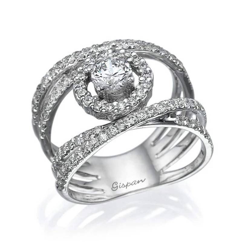 Crossover Diamantring 14K Weißgold, Vintage Inspirierter Verlobungsring, Statement-Breitband, Eleganter Jubiläumsring von Gispandiamonds