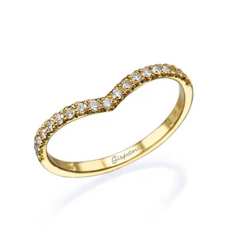 Diamant-Ehering 14K Gelbgold V-Form Pflastern Einstellung Für Frauen, Diamant-Ehering, Diamant-Verlobungsring, Stapelring, Geschenk von Gispandiamonds