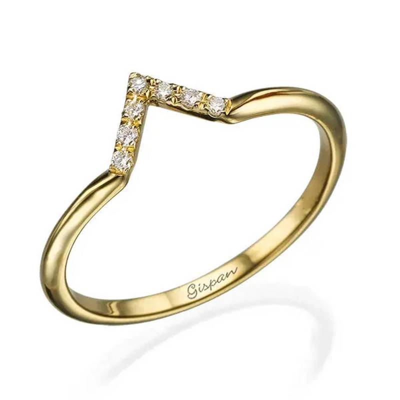 Gelbgold Ring, Gelb Gold Dreieck Chevron Einzigartige Diamant Band, Versprechen Dünner Ring von Gispandiamonds