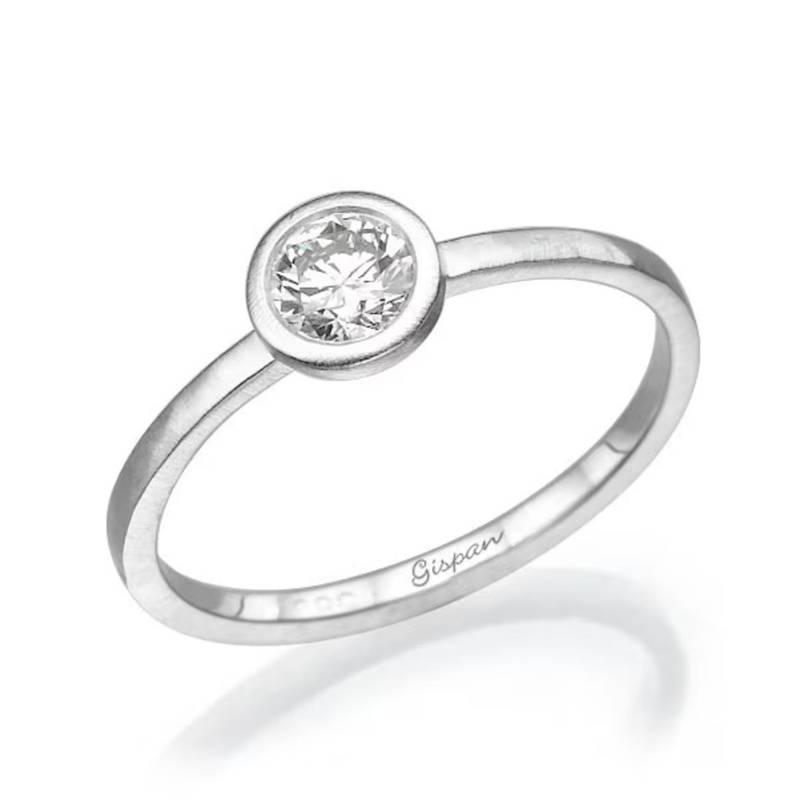 Zargenfassung Diamant Ring 585Er Weißgold Verlobungsring Moderner Jugendstil von Gispandiamonds