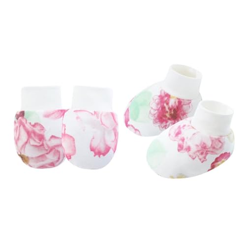 1 Set Baby Handschuhe & Socken Fußabdeckungen Set für Neugeborene bis 6 Monate mit Cartoon-Muster Sanfter Baumwollstoff Baby Kratzhandschuhe, Chrysantheme on Whi, Einheitsgröße von Gissroys
