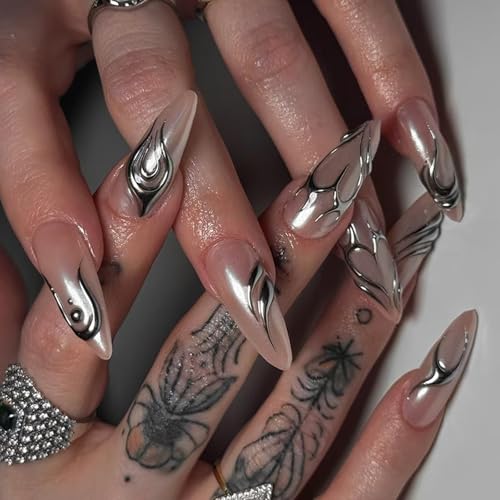 24 Fache Unregelmäßige Flammenstock Auf Nägeln Wiederverwendbare Künstliche Nägel Mandel Mandel False White Press Für Mädchen von Gissroys