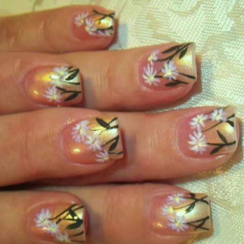 24 Pcs Quadratpresse Auf Nägeln Kurz Länge Mit Französischen Spitzen Und Blumenentwürfen Nägel Dekore Für Frauen Und Mädchen Art Acrylnagel von Gissroys