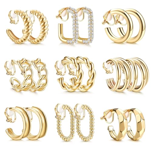9 Paar auffällige vergoldete Clip-on Ohrringe dumpy Ring Design Ohrschmuck für Frauen ohne Löcher in Ohrschmuck Mode Klemme Ohrringe von Gissroys