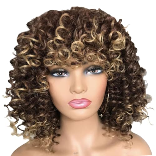 Afro Curly Perücken Afrikanische Haarstücke Synthetische Faser Kopfbedeckung Für Frauen Cosplay Event Und Alltäglich von Gissroys