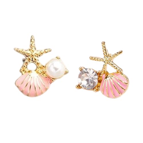 Asymmetrische Seestern-Ohrringe, elegante Seestern-Perlenohrringe mit Kristall-Zirkonen, marinemäßiger Schmuck, einzigartiges Design, Einheitsgröße, Wie beschrieben, Wie beschrieben von Gissroys