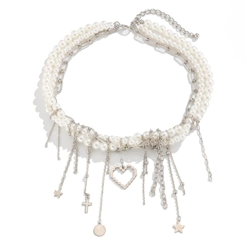 Einzigartige Stern-Mond-Quasten-Halskette, Imitationsperlen für moderne Frauen und Mädchen, elegantes Abend-Accessoire, modisches Statement-Halskette, Einheitsgröße, Wie beschrieben, Wie beschrieben von Gissroys