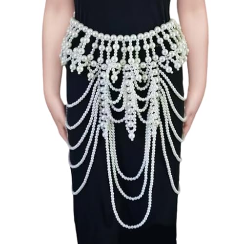 Gissroys Empfindliche Legierung Bra Kette Schmuck Für Frauen Abs Perlen Tassels Body Elegant Festival Party Kleidung Accessoire Set Trendy Abs Perlen Accessoire von Gissroys