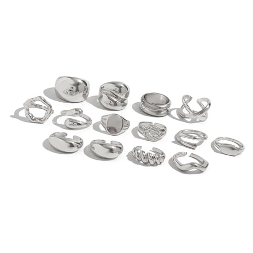 Gissroys 12pieces Elegante Perlen Akzentuierte Unregelmäßige Stapelbare Ringe Zwei Ton Elegante Perlen Cluster Abendpartyringe Leichter Hohlschmuck Set Für Frauen von Gissroys