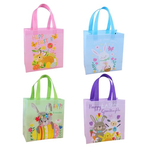 Gissroys 4 Stück Ostertüten Festival Korb Ostern Süßigkeiten Halter Vliesstruktur Geeignet zum Befüllen mit Eiern und Süßigkeiten Wiederverwendbare Tüten von Gissroys