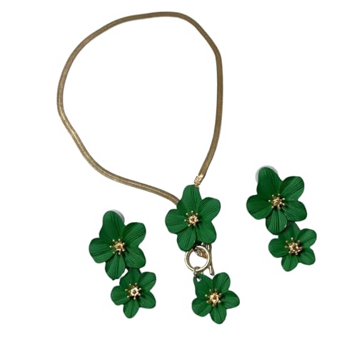 Gissroys Blühende Halskette Und Ohrringe Set Stilvoller Strand Urlaub Schmuck Alloy Mode Neckchain Ohrstifte Accessoires Für Ihren Geschenkschmuck Für Frauen von Gissroys