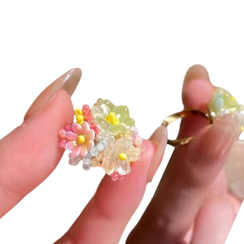 Gissroys Dating Ringe Hortena Offen Verstellbarer Fingerblumenfingerschmuckharz Textur Für Party Und Schenken Farbenfrohen Perlenring Für Frauen von Gissroys