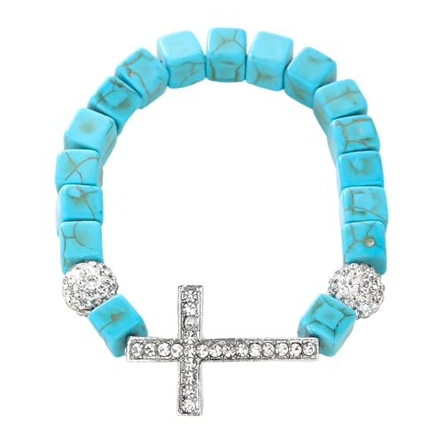 Gissroys Einstellbare Kreuze Charm Elastic Armband Turquoise Perlen Schmuck Für Vielseitige Styling Frauen Männer Lässig Und Formal Dehnbares Armband von Gissroys