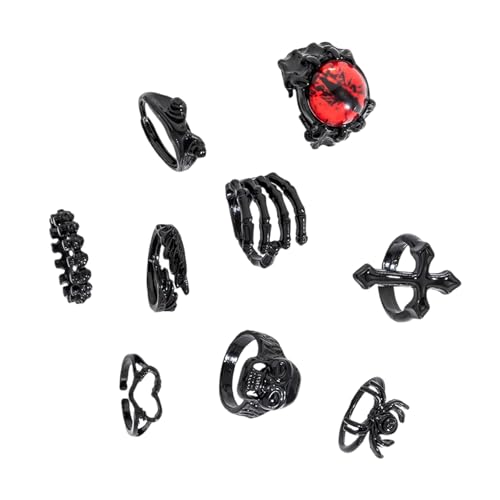 Gissroys Einzigartige Ringe Punkschädel Set Komplizierte Öffnung Für Halloween Und Alltägliche Modezubehör Gothic Skull Set Geeignet von Gissroys