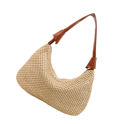Gissroys Elegante gewebte Tasche mit Tragegriff oben für Reisende, Zwei-Wege-Trage-Design, modische Handtasche, bequemer Riemen, Strandtasche, atmungsaktiv, Strohtasche, braun, One Size von Gissroys
