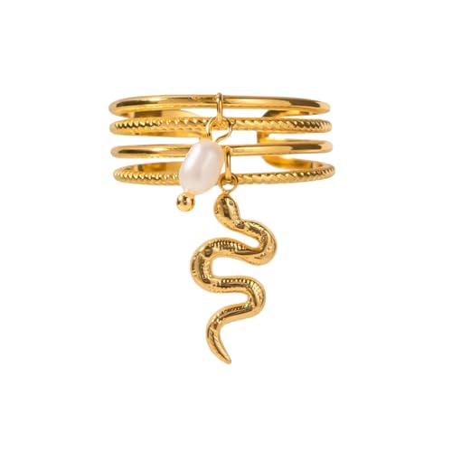 Gissroys Eleganter Edelstahl Gold Herz Anhänger Doppelschicht Öffnungsringe Für Frauen Tragbar Für Besondere Anlässe Statement Schmuckringe von Gissroys