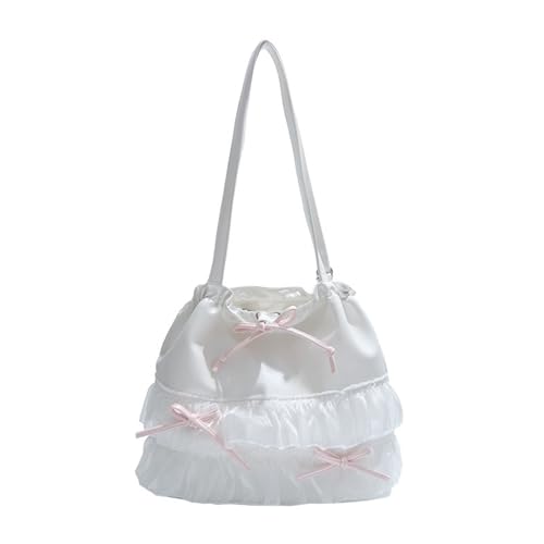 Gissroys Eleganter Spitze Mit Spitzenschlepper Umhängetaschen Rucksack Mit Kontrast Bowknot Design Großer Kapazität PU Umhängetasche Für Frauen Mädchen Spitze Bowknot Daypack Für Frauen von Gissroys