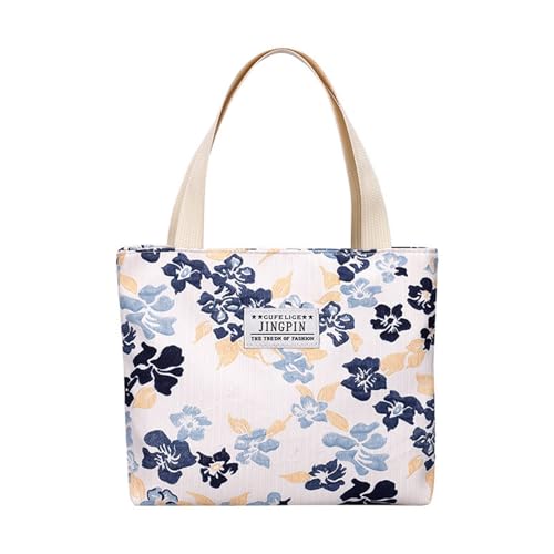 Gissroys Große Kapazität Blumenmuster Top Griff Tasche Damen Praktische Segeltuchtasche Leichte Handtasche Für Den Alltag Essential Modische Floral Canvas Handtasche, blau, One Size Gissroys Große Kapazität Blumenmuster Top Griff Tasche Damen Praktische Segeltuchtasche Leichte Handtasche Für Den Alltag Essential Modische Floral Canvas Handtasche, blau, One Size von Gissroys