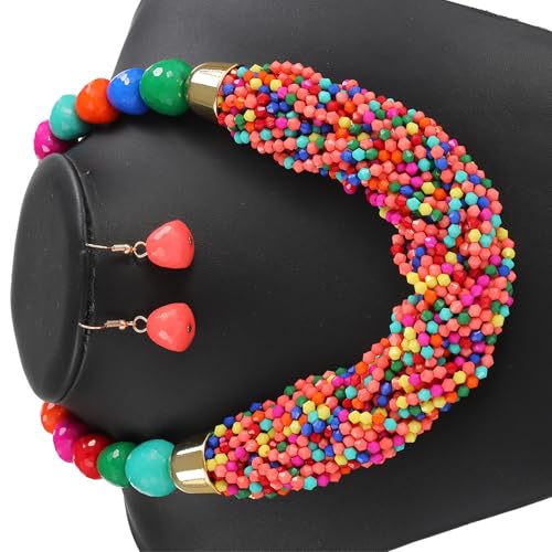 Gissroys Handgefertigter Multitier Perlen Schmuckset Robuste Plastik Halskette Und Drop Ohrringe Festival Wear Accessoires Urlaubsschicht Schmuckset von Gissroys