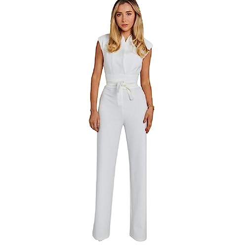 Gissroys Jumpsuit mit breitem Bein mit Gürtel für Damen, Sommer-Strampler mit Taschen, lange Hose, ärmellos, Jumpsuit für Party, Hochzeit, Damen, ärmellos, lässig von Gissroys