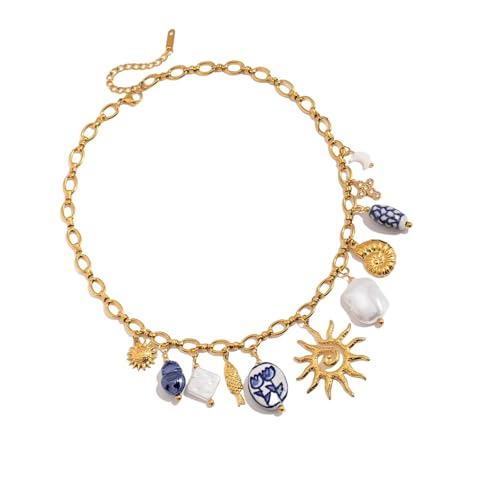 Gissroys Keramik- und Stahl-Halskette/Ohrringe, mehrere Längenoptionen, vielseitiges Accessoire, handgefertigter Schmuck für den täglichen Gebrauch, Keramik-Schmuck-Set für besondere Anlässe von Gissroys