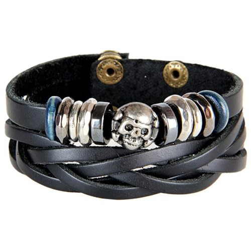 Gissroys Leder Armband Handschmuck Schmuck Schmuck Schädel Thema Mehrschichtiger Für Frau Mann Gothic Perlen von Gissroys