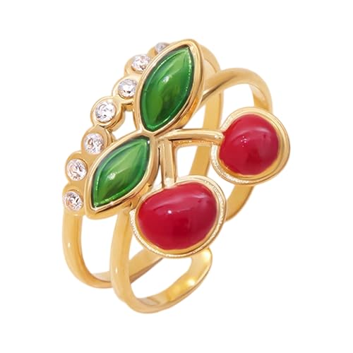 Gissroys Moderne Kirschen Charme Verstellbare Ringe Edelstahl Leichtes Hochzeitsband Komfort Passen Alltägliche Stapelbare Schmuck Stilvolle Edelstahl Kirschring von Gissroys