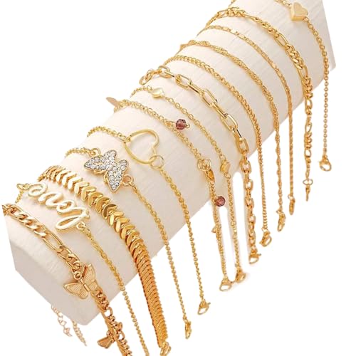 Gissroys Modische Kristalle Fußketten Set 13pcs Butterfly Heart Sachkets Silbertonschmuck Für Strandpartys Strand Schmuck Setzbaum Sets von Gissroys