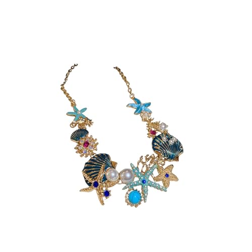 Gissroys Nauticals Designs Halskette und Ohrringe, Kombination aus Muschel, Seesterne, Korallenlegierung, Basis mit Strasssteinen, Kunstperlen, Muscheln, Schmuck für besondere Anlässe, Einheitsgröße von Gissroys