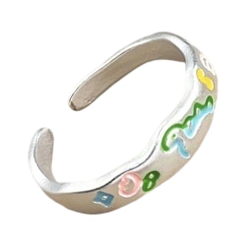 Gissroys Schöne Cartoon Dinosaurier Graffiti Ringe Verstellbare Größe Mit Farbenfrohen Stardekorationen Für Mädchen Mode Schmuck Teen Mode Ringe von Gissroys