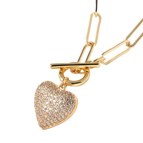 Gissroys Schöne Herz-Halskette aus stabilem Messing mit brillanten Zirkonia für modische Frauen, stilvolle Outfits, Herz-Anhänger-Halskette, Einheitsgröße, Wie beschrieben, Wie beschrieben von Gissroys