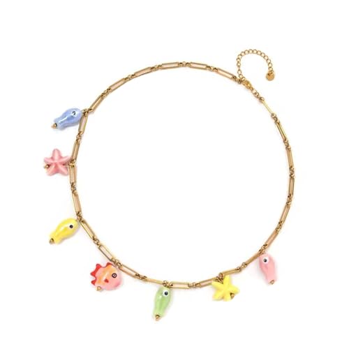 Gissroys Stilvolle verstellbare Kette aus Keramik, Ozeanik-Lebens-Halskette mit künstlerischen Seestern-Designs für Frauen, Freizeitkleidung, handgefertigte Keramik-Halskette, Einheitsgröße, Wie von Gissroys