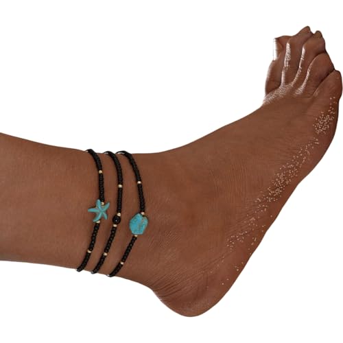 Gissroys Tragbares Dehnbares Fußkettchen Trio Styles Turquoise Seestarfishes Perlen Fußschmuck Für Strandlehre Resort Styles Ankettchenkollektion von Gissroys