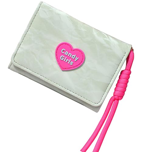 Gissroys Trendy Retro Short Brieftasche Mit Lebendiger Süßigkeitenfarbe Und Herzformmustermünzen Geldbörsen Multi Funktionelle Kompartimente Brieftasche Fuchsia von Gissroys