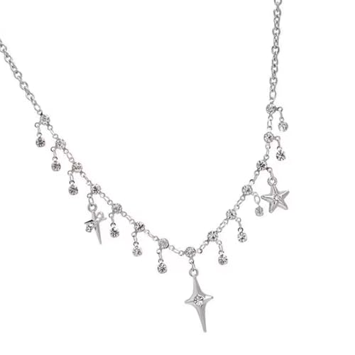 Gissroys Vier Sterne Sternropfen Halskette Metallkettenschlange Nackenschmuck Für V Neck Tops Event Event Mode Accessoire Vielseitige Schichtschaltolarbone von Gissroys