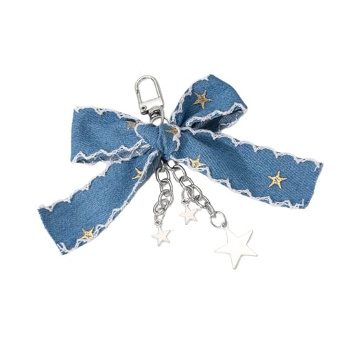 Gissroys Vintage Einstellbare Jean Keychain Mit Metal Star & Bow Akzenten Abnehmbarer Tasche Charme Telefon Anhängerbeutelzubehör von Gissroys