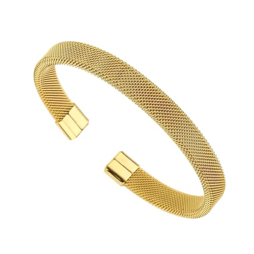Gissroys Zeitgenössischer Offenes Ende Edelstahlarmarm Mit Mesh Muster Unisex Daily C Formbänder Accessoire Stylish Paar Freundschaftsarmband von Gissroys